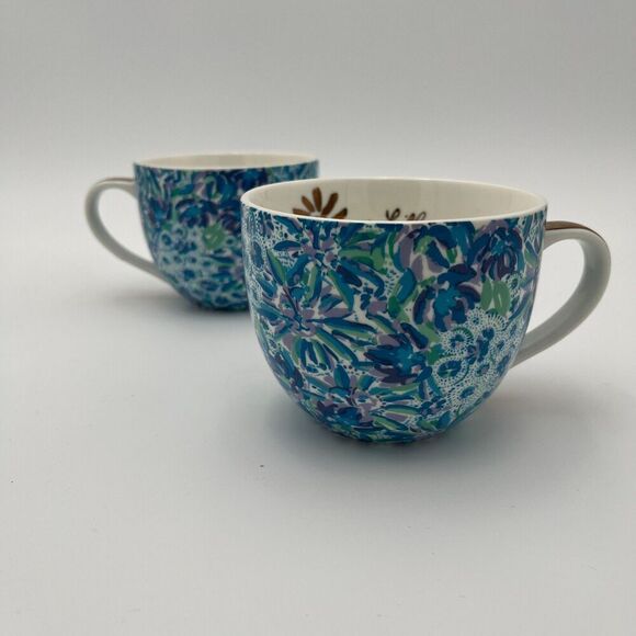 Lilly Pulitzer Blue Floral Ceramic Coffee Mug Set of Two - Picture 15 of 15